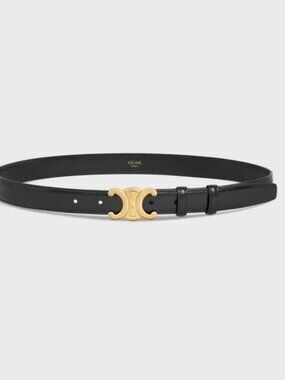 Authentic Women Celine Paris Triomphe Black Leather Gold-Toned Logo Belt 80 US/M